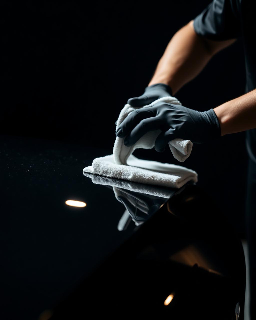 Detailer hand polishing a luxury car